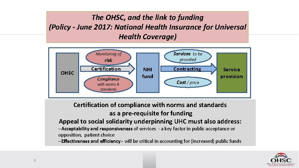 The OHSC, and the link to funding (Policy - June 2017: National Health Insurance