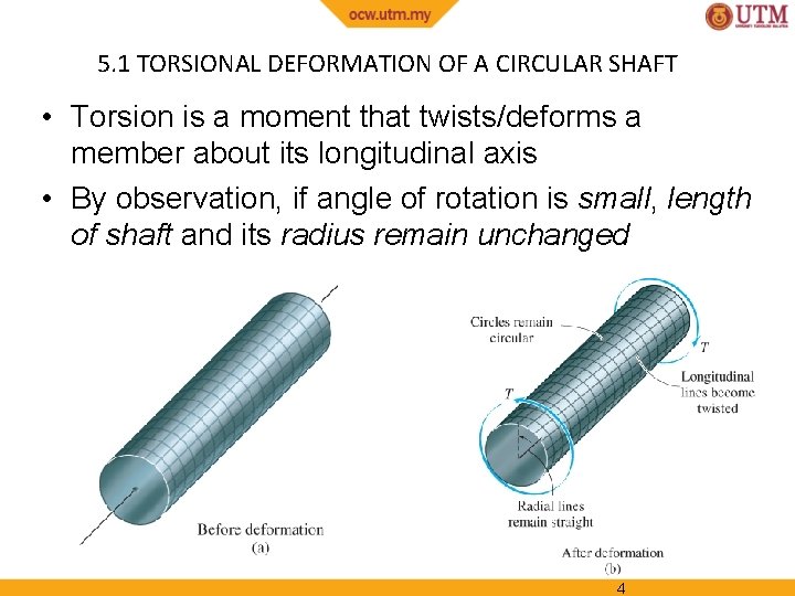 5. 1 TORSIONAL DEFORMATION OF A CIRCULAR SHAFT • Torsion is a moment that