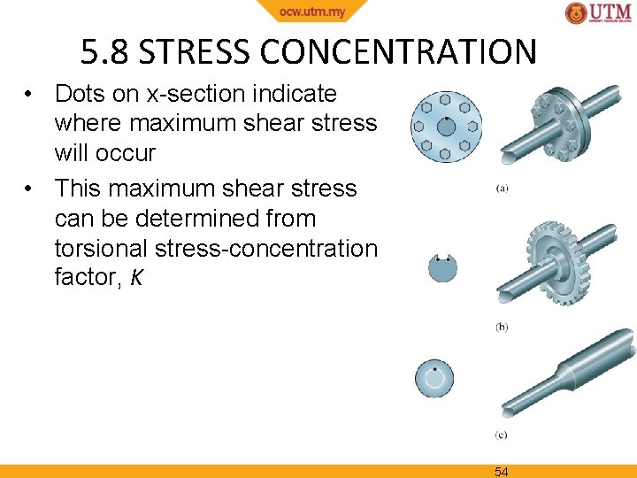 5. 8 STRESS CONCENTRATION • Dots on x-section indicate where maximum shear stress will