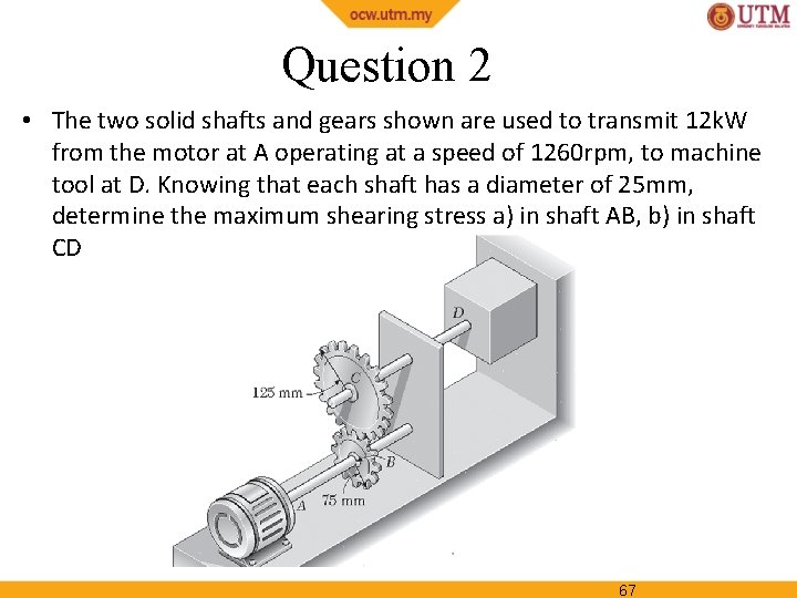 Question 2 • The two solid shafts and gears shown are used to transmit
