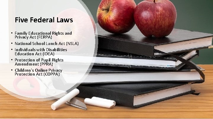 Five Federal Laws • Family Educational Rights and Privacy Act (FERPA) • National School Five Federal Laws • Family Educational Rights and Privacy Act (FERPA) • National School