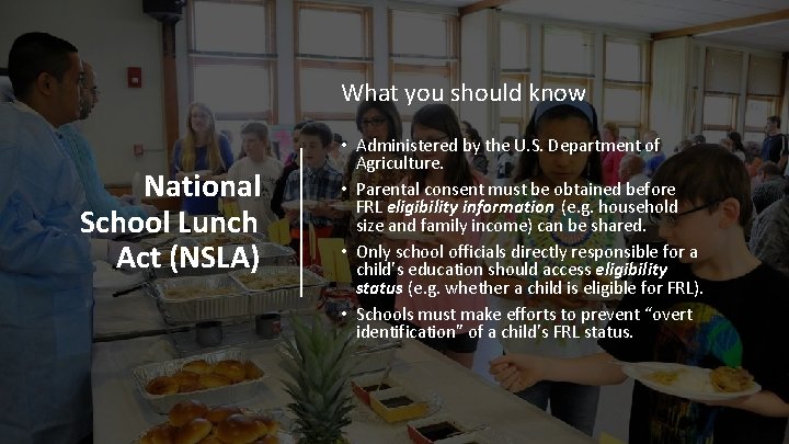 What you should know National School Lunch Act (NSLA) • Administered by the U. What you should know National School Lunch Act (NSLA) • Administered by the U.