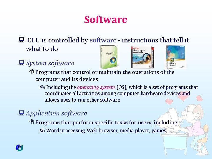 Software : CPU is controlled by software - instructions that tell it what to