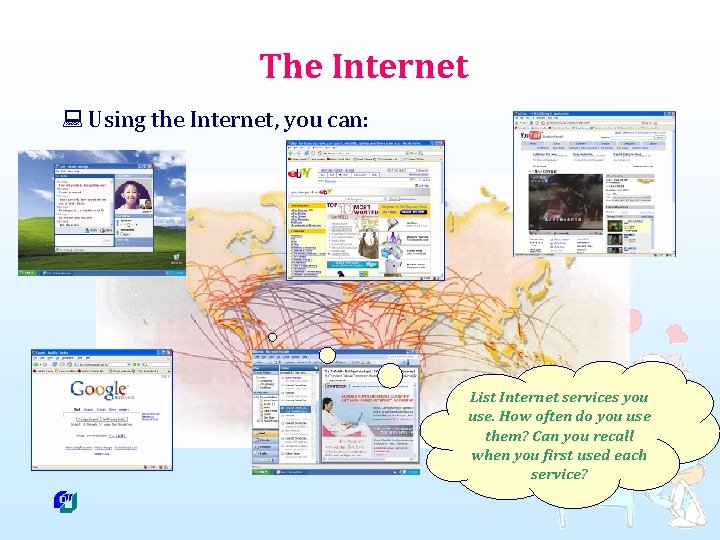 The Internet : Using the Internet, you can: List Internet services you use. How