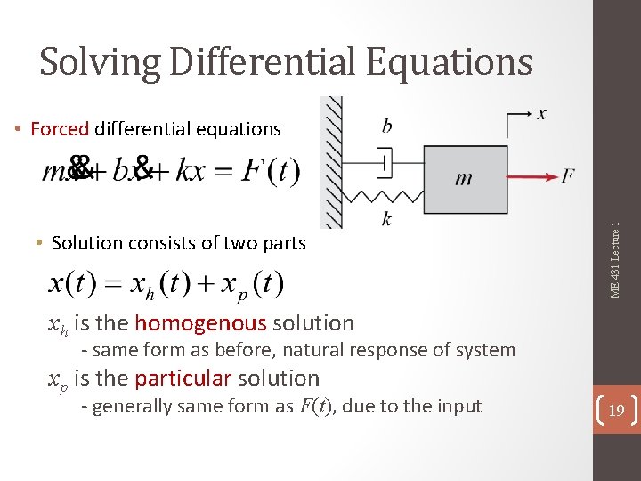 Solving Differential Equations • Solution consists of two parts ME 431 Lecture 1 •