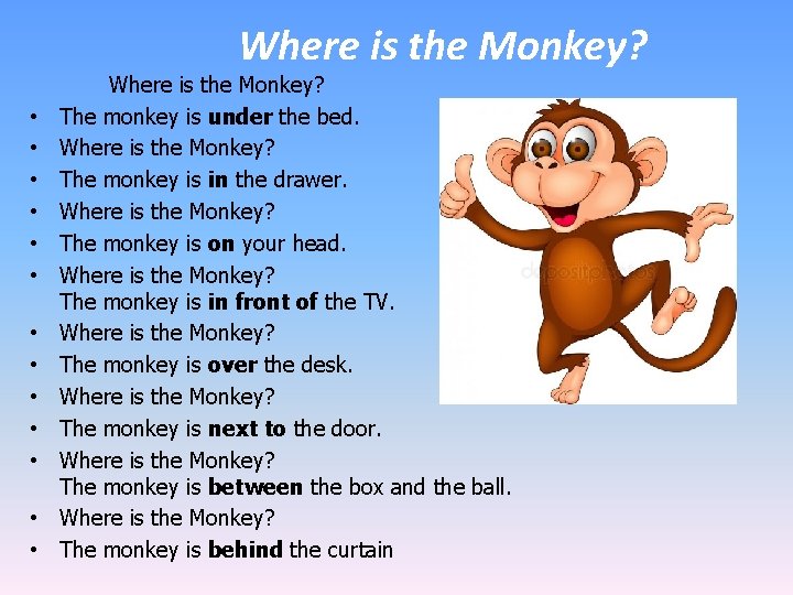 Where is the Monkey? • • • • Where is the Monkey? The monkey