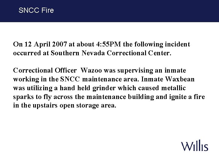 SNCC Fire On 12 April 2007 at about 4: 55 PM the following incident