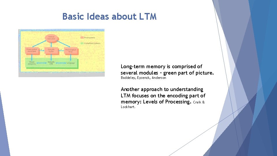 Basic Ideas about LTM Long-term memory is comprised of several modules – green part
