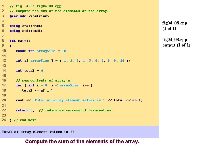 1 2 3 // Fig. 4. 8: fig 04_08. cpp // Compute the sum