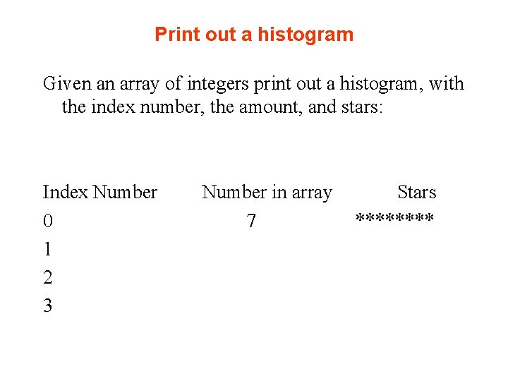 Print out a histogram Given an array of integers print out a histogram, with