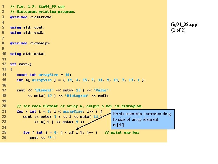 1 2 3 // Fig. 4. 9: fig 04_09. cpp // Histogram printing program.