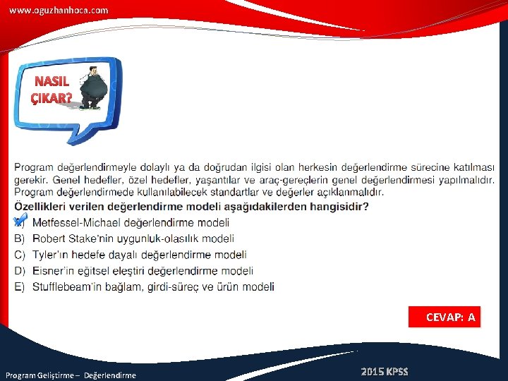 www. oguzhanhoca. com NASIL ÇIKAR? CEVAP: A Program Geliştirme – Değerlendirme 2015 KPSS 