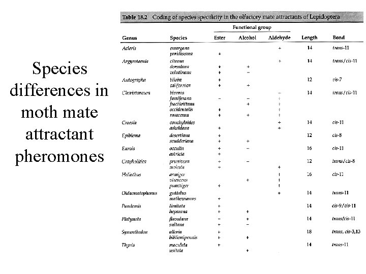 Species differences in moth mate attractant pheromones Species differences in moth mate attractant pheromones