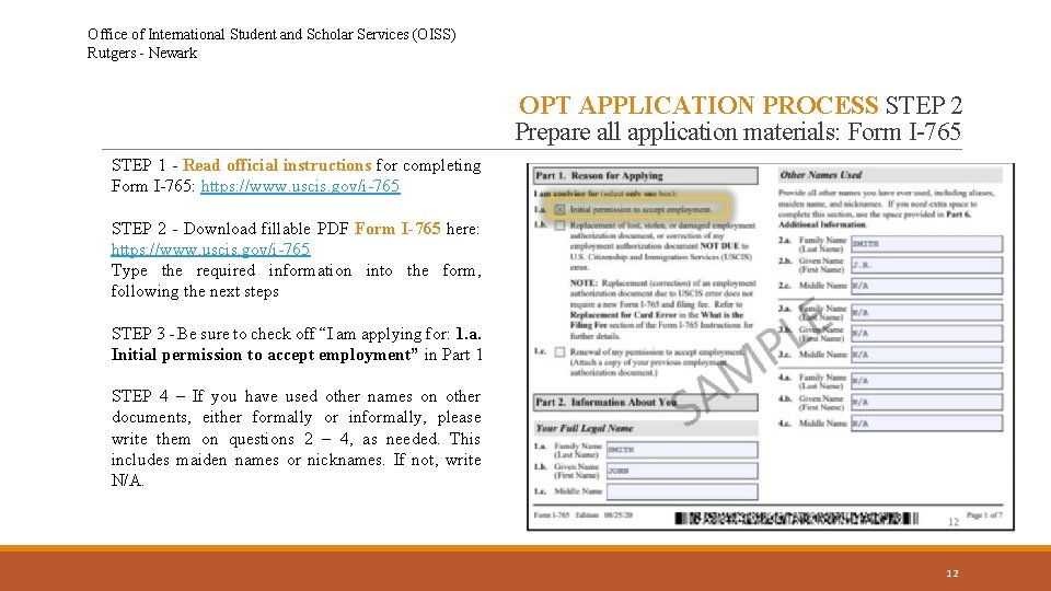 Office of International Student and Scholar Services (OISS) Rutgers - Newark OPT APPLICATION PROCESS