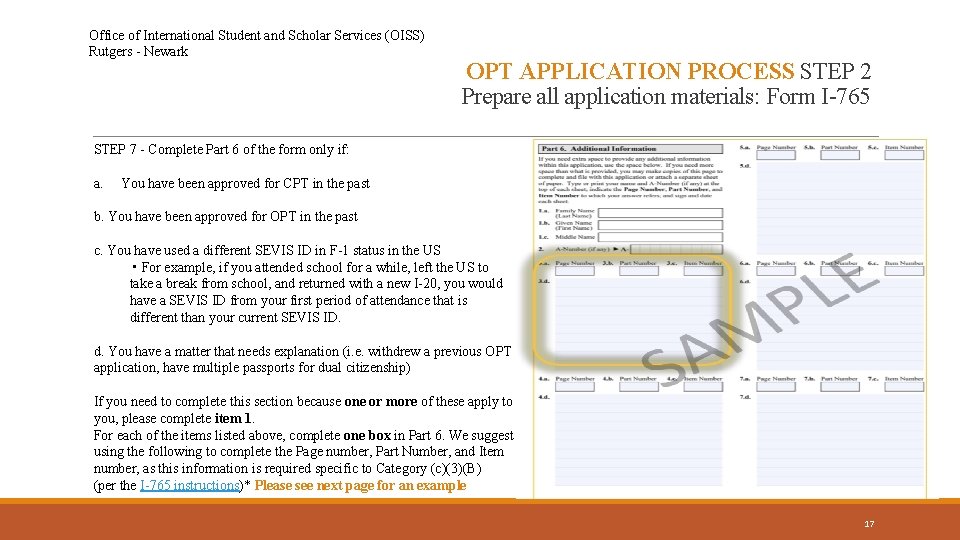 Office of International Student and Scholar Services (OISS) Rutgers - Newark OPT APPLICATION PROCESS