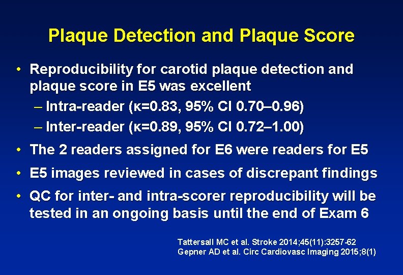 Plaque Detection and Plaque Score • Reproducibility for carotid plaque detection and plaque score