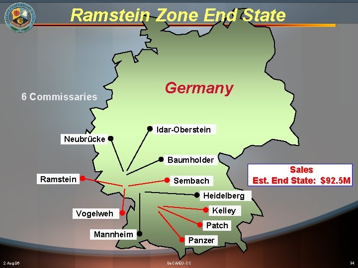 Ramstein Zone End State 6 Commissaries Germany Idar-Oberstein Neubrücke Baumholder Ramstein Sales Est. End