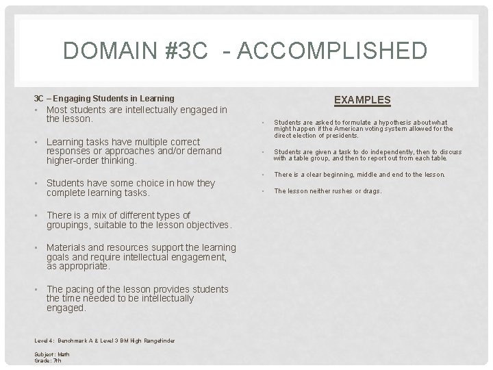 DOMAIN #3 C - ACCOMPLISHED EXAMPLES 3 C – Engaging Students in Learning •