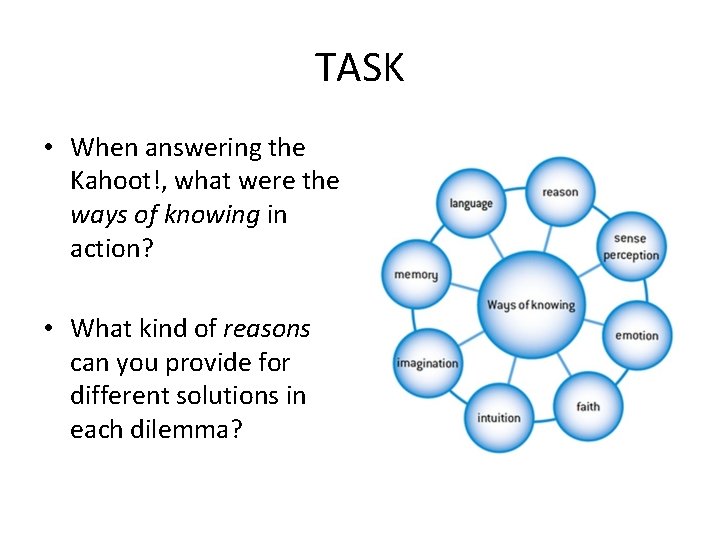 TASK • When answering the Kahoot!, what were the ways of knowing in action?