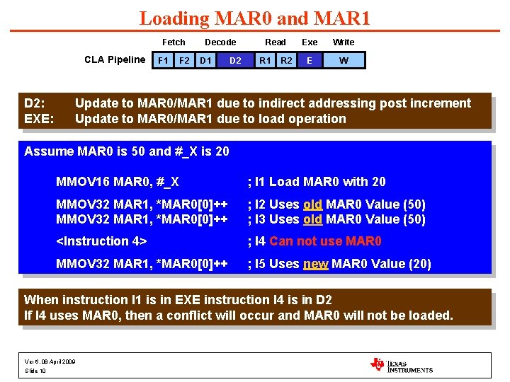 Loading MAR 0 and MAR 1 Fetch CLA Pipeline D 2: EXE: F 1