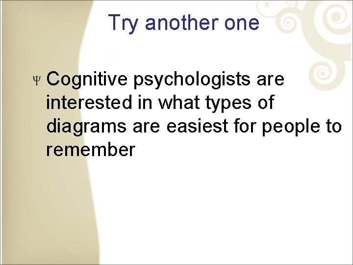 Try another one Cognitive psychologists are interested in what types of diagrams are easiest