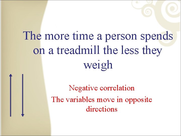 The more time a person spends on a treadmill the less they weigh Negative