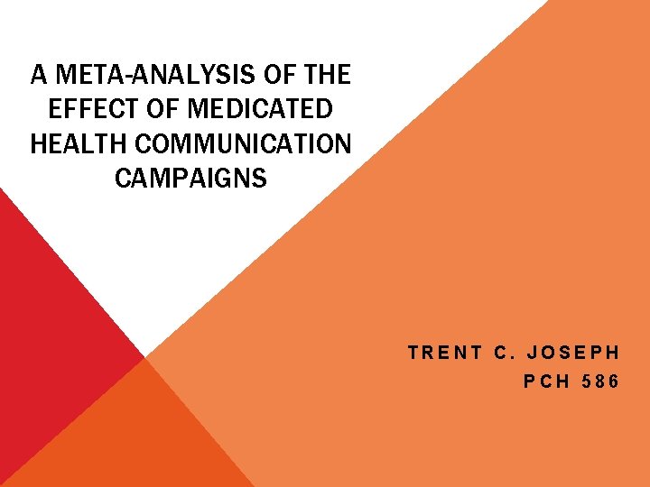 A META-ANALYSIS OF THE EFFECT OF MEDICATED HEALTH COMMUNICATION CAMPAIGNS TRENT C. JOSEPH PCH