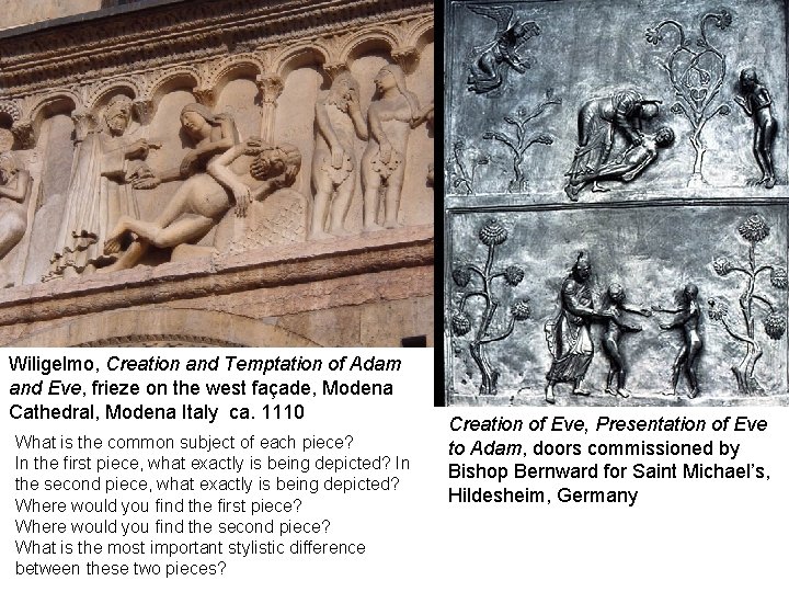 Wiligelmo, Creation and Temptation of Adam and Eve, frieze on the west façade, Modena