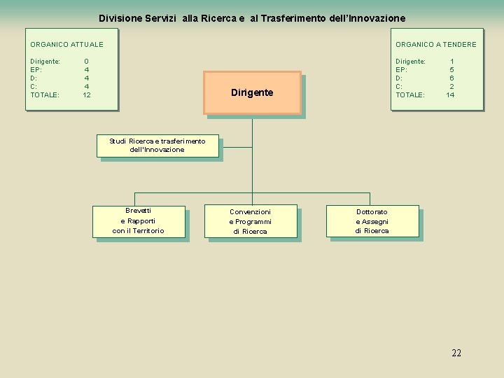 Divisione Servizi alla Ricerca e al Trasferimento dell’Innovazione ORGANICO ATTUALE ORGANICO A TENDERE Dirigente: Divisione Servizi alla Ricerca e al Trasferimento dell’Innovazione ORGANICO ATTUALE ORGANICO A TENDERE Dirigente: