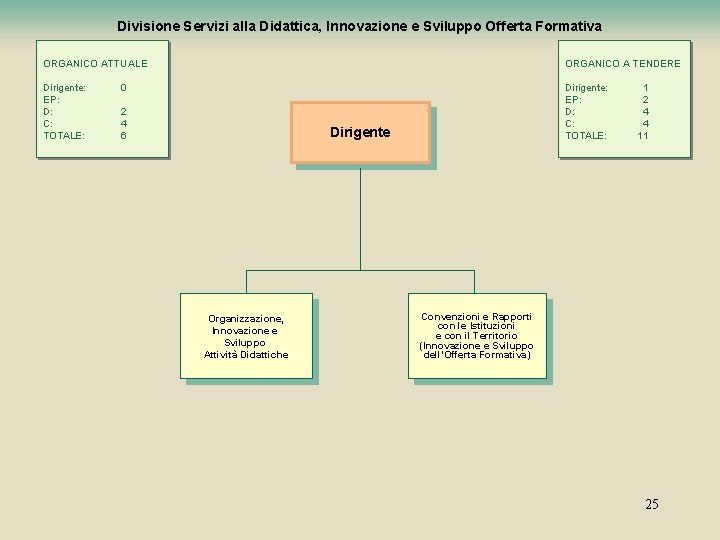 Divisione Servizi alla Didattica, Innovazione e Sviluppo Offerta Formativa ORGANICO ATTUALE ORGANICO A TENDERE