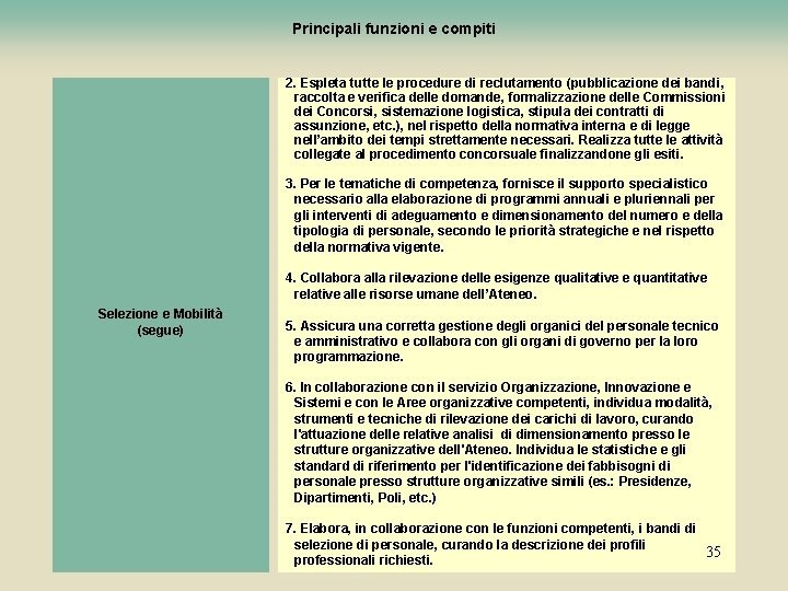 Principali funzioni e compiti 2. Espleta tutte le procedure di reclutamento (pubblicazione dei bandi,