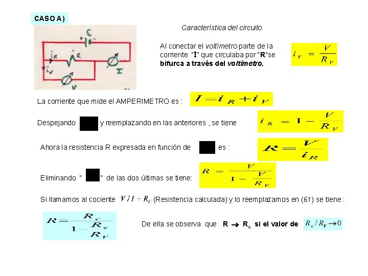 CASO A) Característica del circuito Al conectar el voltímetro parte de la corriente “