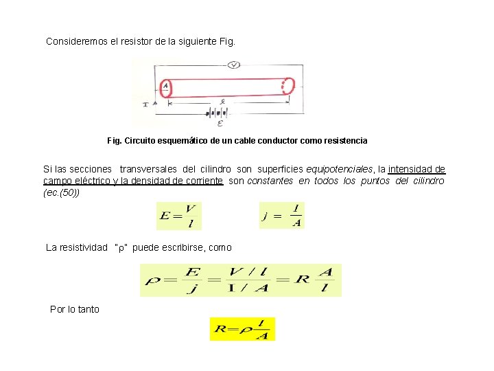 Consideremos el resistor de la siguiente Fig. Circuito esquemático de un cable conductor como