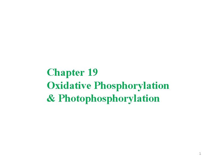 Chapter 19 Oxidative Phosphorylation & Photophosphorylation 1 