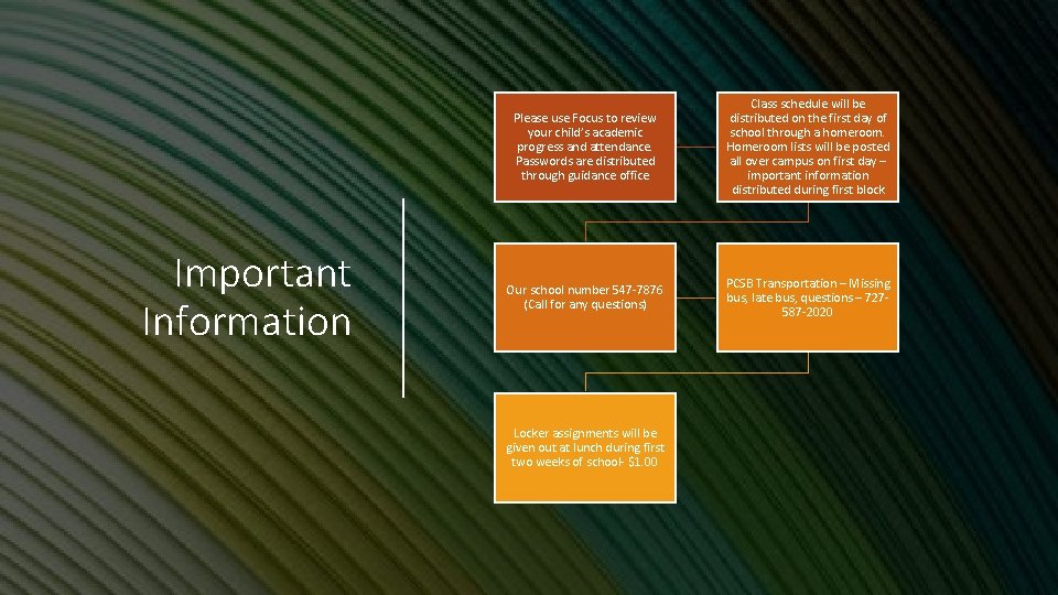 Important Information Please use Focus to review your child’s academic progress and attendance. Passwords