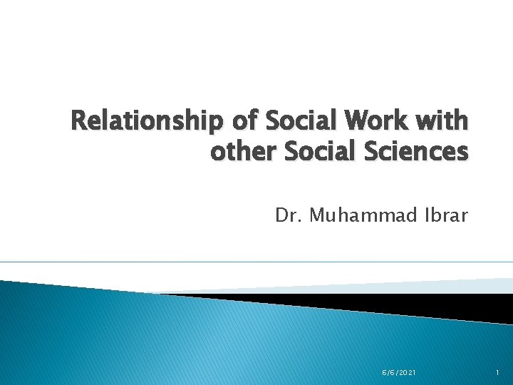 Relationship of Social Work with other Social Sciences Dr. Muhammad Ibrar 6/6/2021 1 