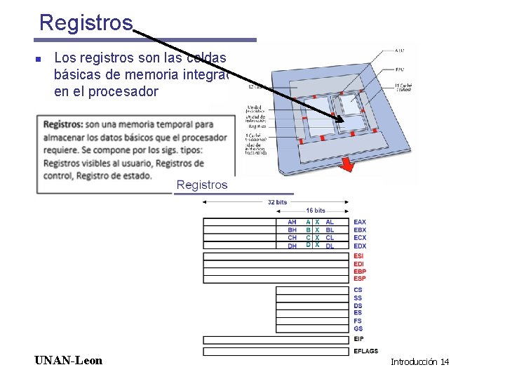 Registros n Los registros son las celdas básicas de memoria integradas en el procesador