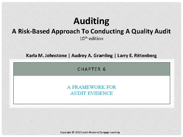 Auditing A Risk-Based Approach To Conducting A Quality Audit 10 th edition Karla M.