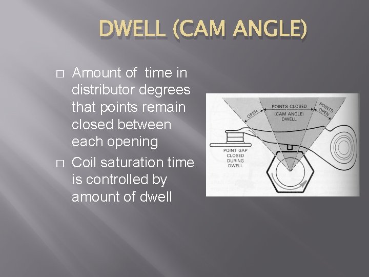 DWELL (CAM ANGLE) � � Amount of time in distributor degrees that points remain