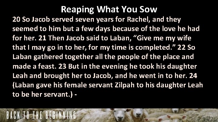 Reaping What You Sow 20 So Jacob served seven years for Rachel, and they