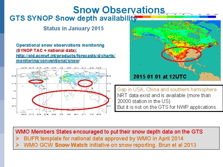 Snow Observations GTS SYNOP Snow depth availability Status in January 2015 Operational snow observations