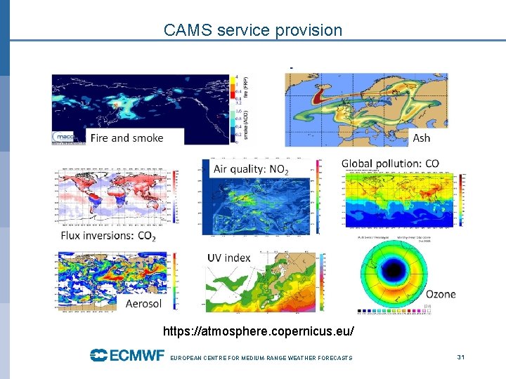 CAMS service provision https: //atmosphere. copernicus. eu/ EUROPEAN CENTRE FOR MEDIUM-RANGE WEATHER FORECASTS 31