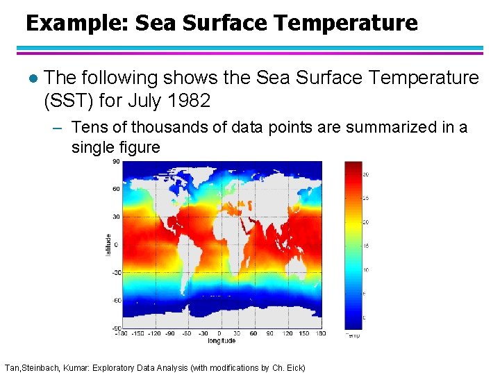 Example: Sea Surface Temperature l The following shows the Sea Surface Temperature (SST) for