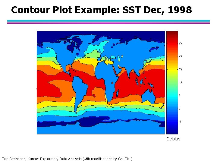 Contour Plot Example: SST Dec, 1998 Celsius Tan, Steinbach, Kumar: Exploratory Data Analysis (with