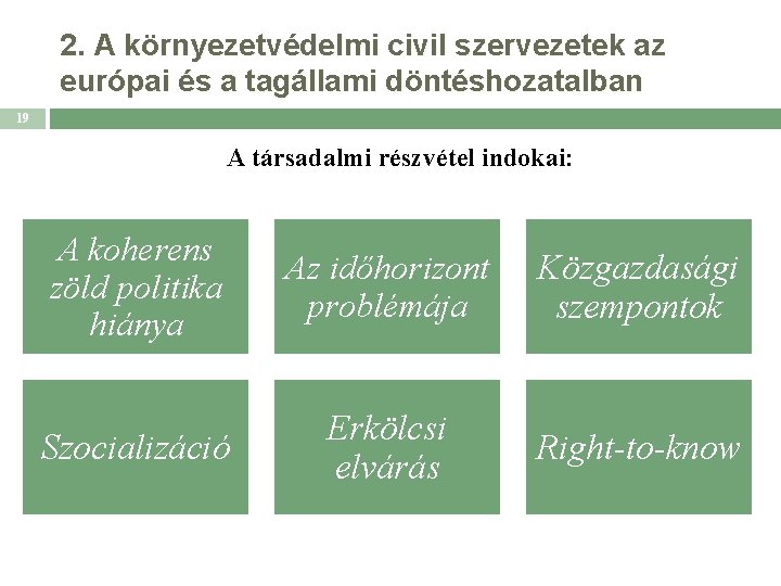 2. A környezetvédelmi civil szervezetek az európai és a tagállami döntéshozatalban 19 A társadalmi