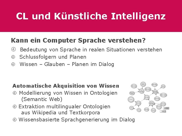 CL und Künstliche Intelligenz Kann ein Computer Sprache verstehen? Bedeutung von Sprache in realen