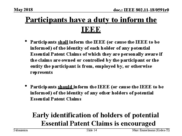 May 2018 doc. : IEEE 802. 11 -18/0591 r 0 Participants have a duty