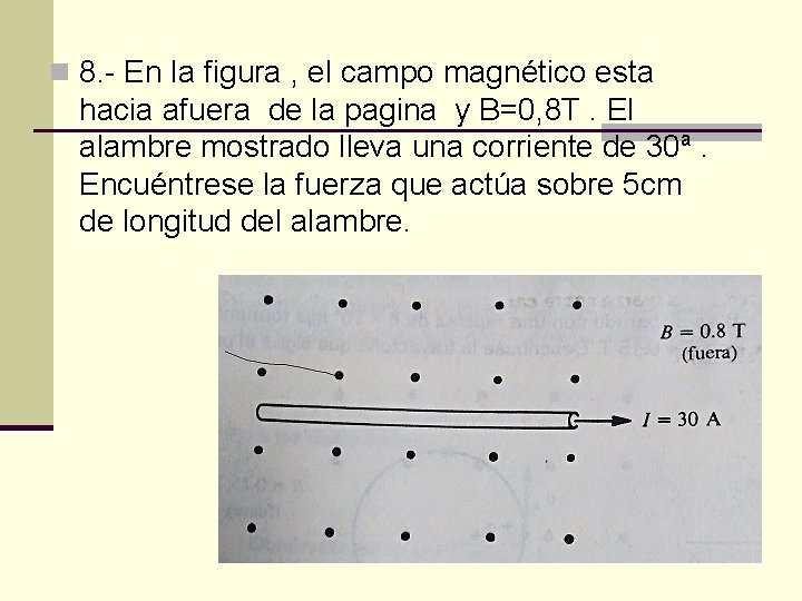 n 8. - En la figura , el campo magnético esta hacia afuera de