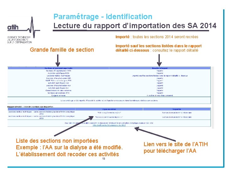 Paramétrage - Identification Lecture du rapport d’importation des SA 2014 Importé : toutes les Paramétrage - Identification Lecture du rapport d’importation des SA 2014 Importé : toutes les