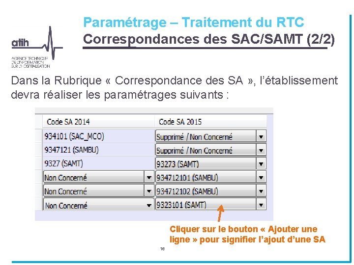 Paramétrage – Traitement du RTC Correspondances des SAC/SAMT (2/2) Dans la Rubrique « Correspondance Paramétrage – Traitement du RTC Correspondances des SAC/SAMT (2/2) Dans la Rubrique « Correspondance